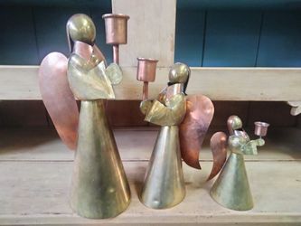 16 In, 12-in, 8 In Vintage MCM Mid-century Modern Brass Copper Candle Holder Christmas Holiday