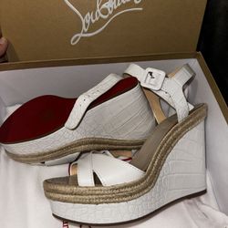 New Christian Louboutin Almerio 120 crocodile Leather Espadrille Wedges