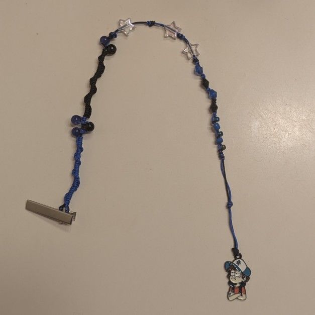 ✨ Gravity Falls Dipper Beaded Hair Wrap – 13" Handmade, Reusable & Cute with Alligator Clip + Enamel Charm ✨