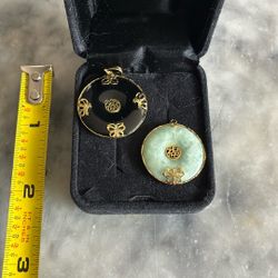 14K  GOLD …Two Chinese Donut Pendants With 14 Karat Gold Butterfly Accents