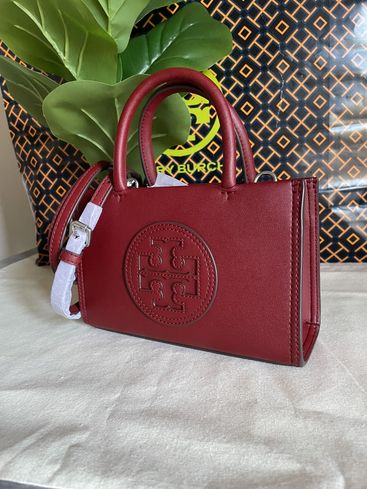 New, tory burch Ella Bio Mini Tote crossbody in red