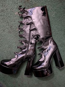 Sexy Black Glossy Platform Boots