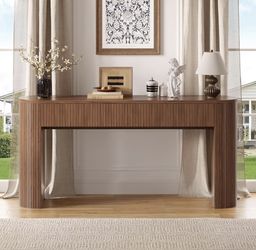 55inch Console Table with 2 Drawers, Fluted Entryway Tables with Storage, Sofa Table Behind The Couch, Hallway Tables, Mid-Century Modern Foyer Table 