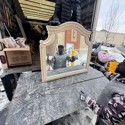 Distressed White Arched Mirror