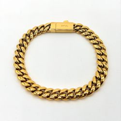 8mm Gold Plated Cuban Link Bracelet – Stainless Steel – New