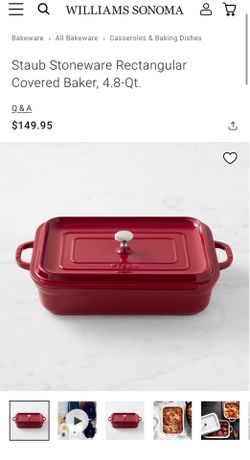NEW Staub Stoneware Rectangular Covered Baker, 4.8-Qt.