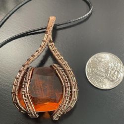honey citrine copper wire wrap  pendant