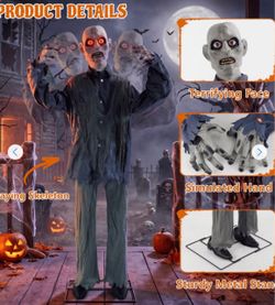 76-inch Animated Standing Zombie Holloween Decoration With Red Glowing Eye