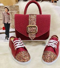 Brand new sparkly red handbag and shoe matching set