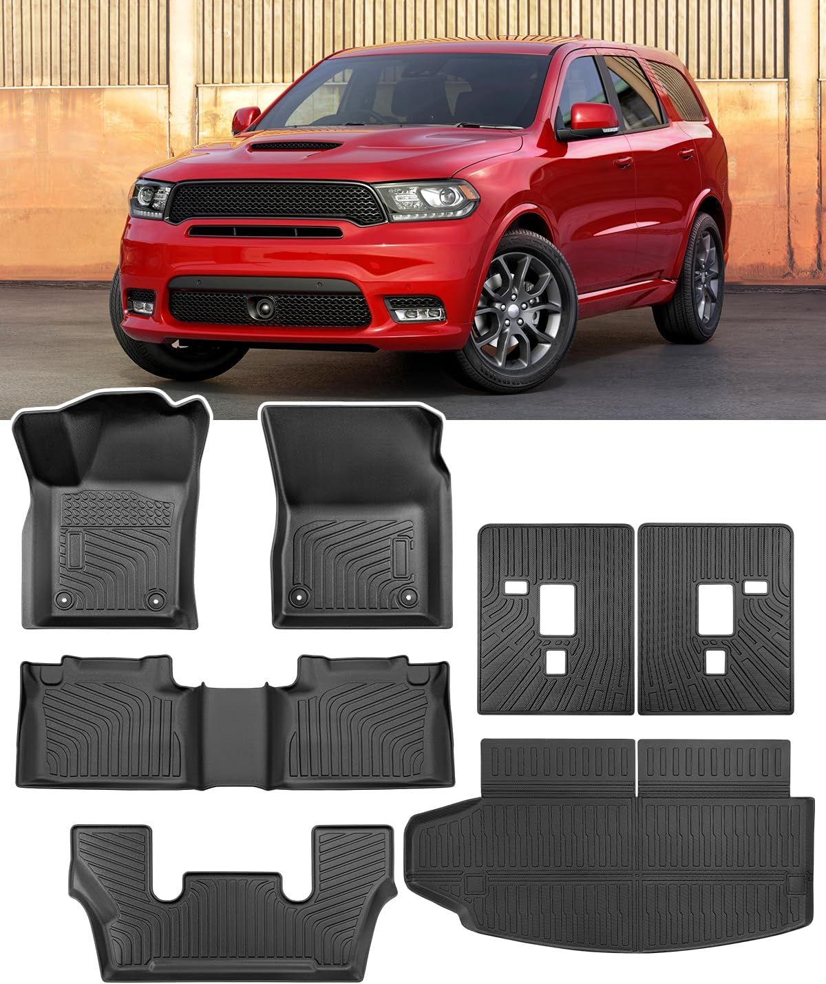 for Dodge Durango Floor Mats: 2016-2026 6-Seater Car Accessories, All-Weather TPE Rubber Backrest mats & Cargo Liner & Carpets Custom Fit for Durango