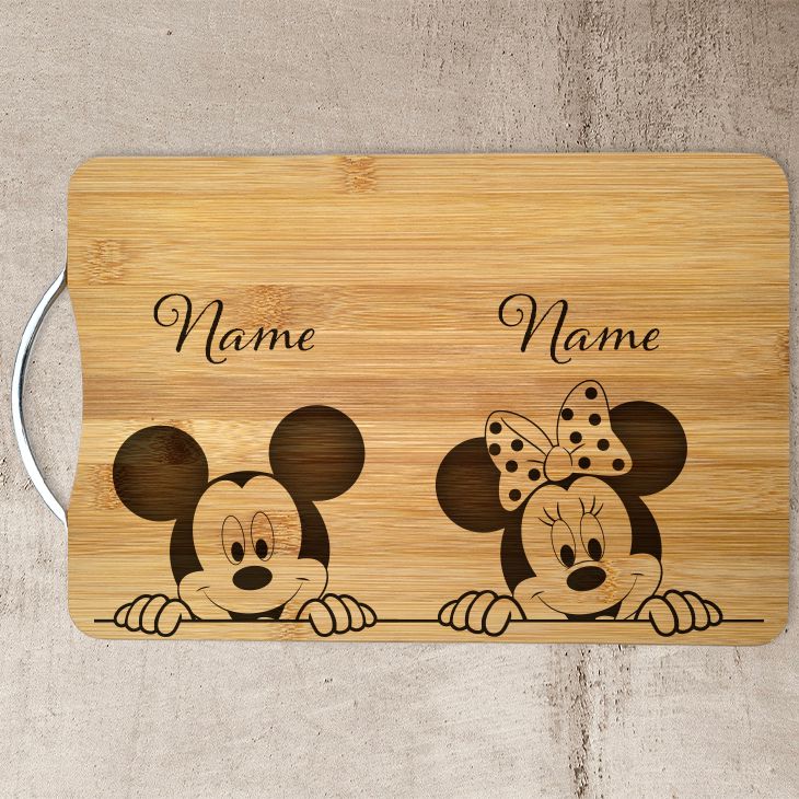 Mickey and Minnie Peeking Laser Engraved Cutting Board