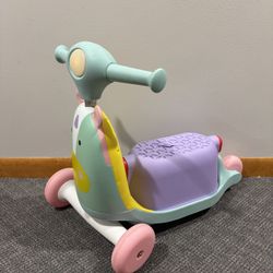 Hip-hop kids 3 in1baby activity, push walker & ride on scooter toy - unicorn