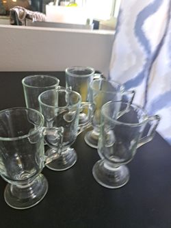 Barware Pedestal Glass Coffee Mugs with Comfort Grip Handle - Set of 6 