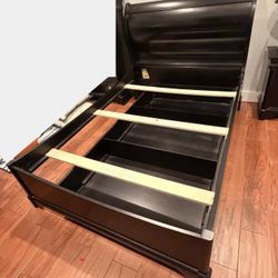 Full Size Black Sleigh Bed Frame with Trundle No Mattress