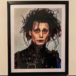 edward scissorhands custom art piece on black frame