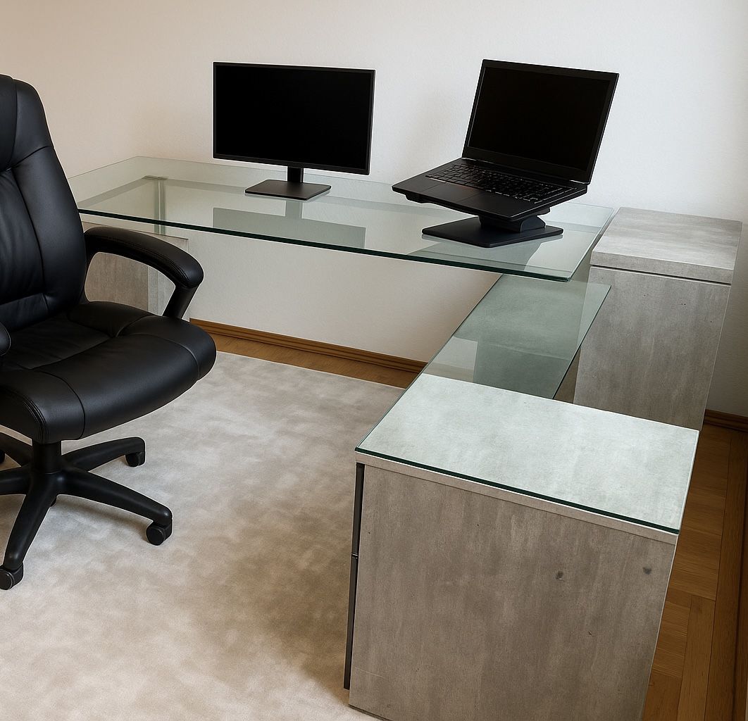 Modern Executive Desk – Glass & Concrete Finish – Scandinavian Designs