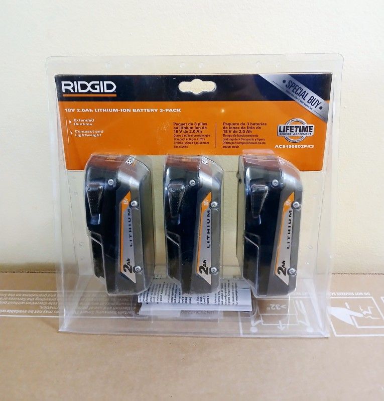 RIDGID 18V 2.0Ah Lithium-Ion Battery 3-Pack *NEW*