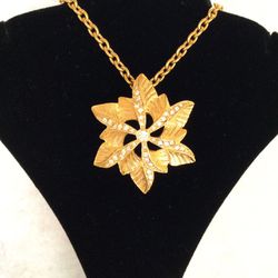 Napier Gold Pendant / Brooch  with Crystals  - (24” Chain) 