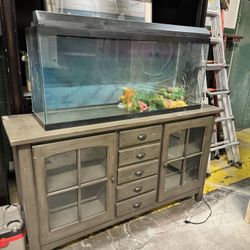 Fish Tank 55 Gall Aquarium W Wooden Stand W Led