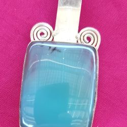 Large Aquamarine Rectangular Pendant Set In Sterling Silver .925
