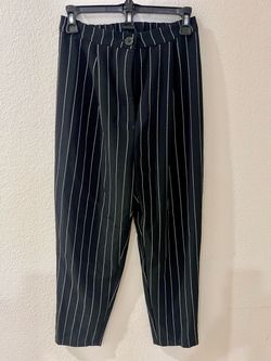 Pinstripe High Waisted Pleated Trousers