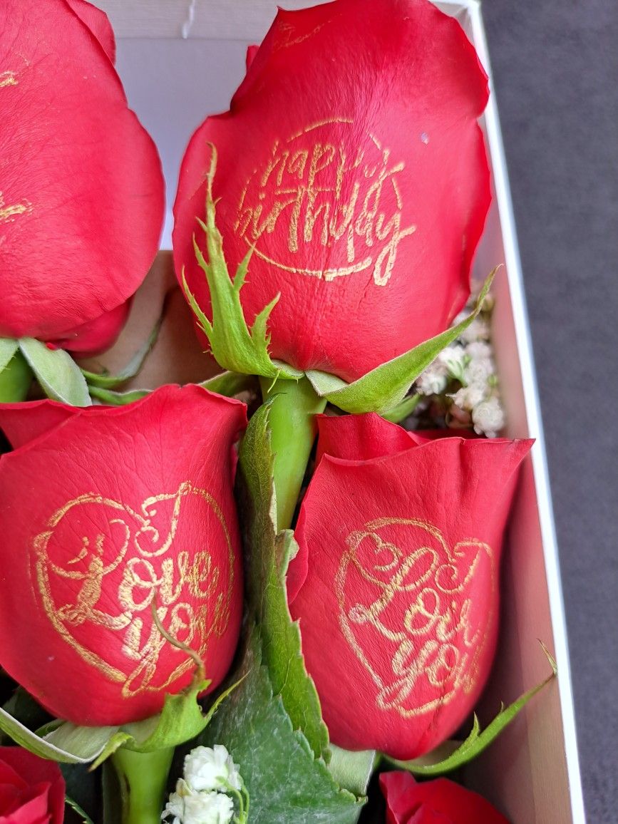 Special Gift For Birthdays. Box With Roses With Letter On It.