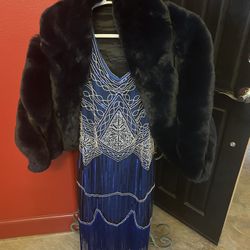 New Blue Size L Beaded Dress And Shawl - Beautiful 