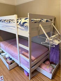 IKEA Bunk Bed / Loft Bed with Storage Drawers + Clothes Rack