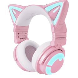 YOWU RGB Cat Ear Headphone 3G Wireless 5.0 Foldable Gaming Pink Headset