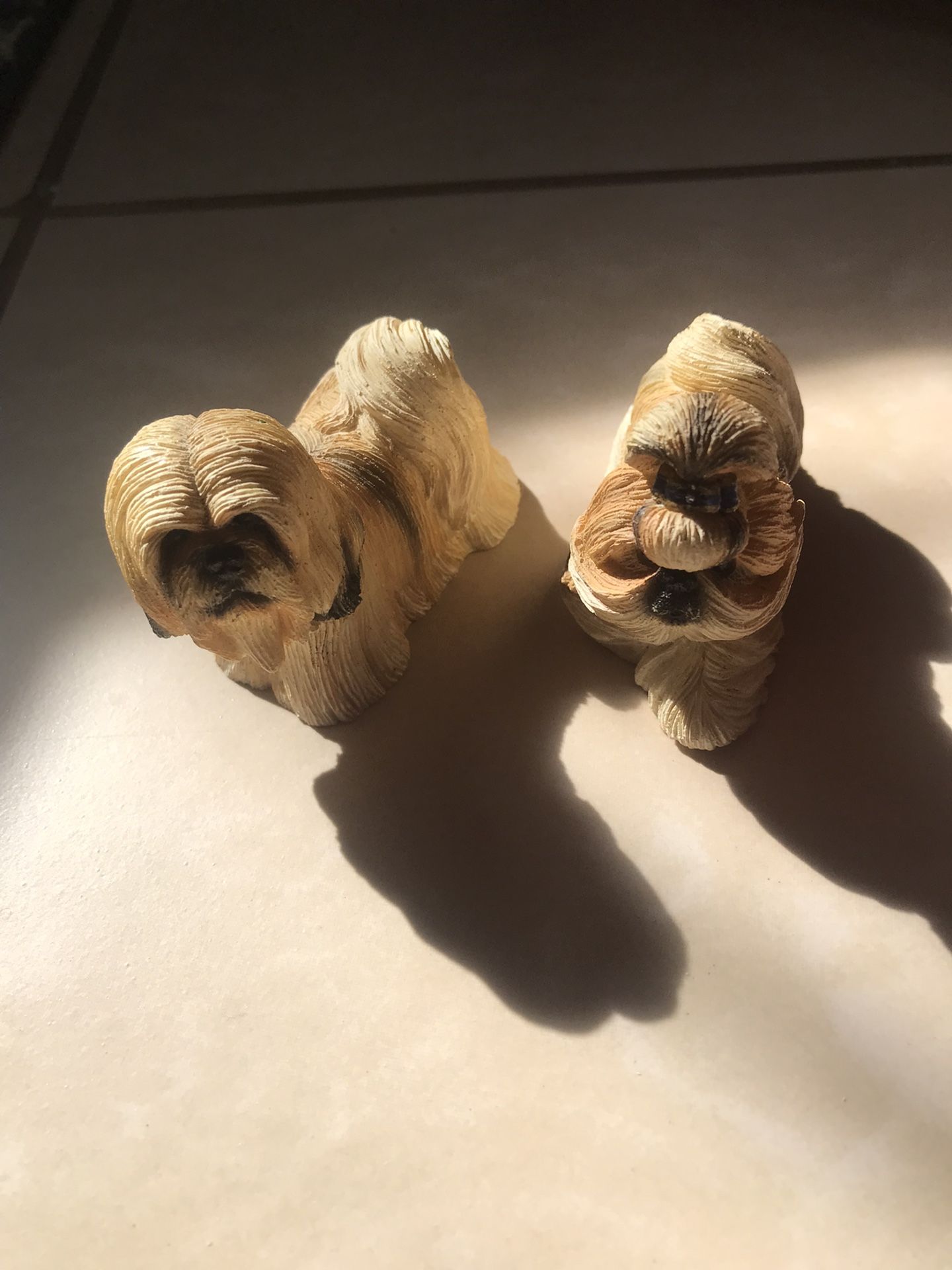 Vintage Living Stone Figurine Of Dog Shih Tzu Puppy Pet Home Decor Statue