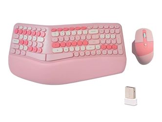 Wireless Ergonomic Keyboard and Mouse Combo with PU Wrist Rest, Carpal Tunnel Keyboard, 2.4G Colorful Split Ergo Keyboard, Comfortable Natural Typing,