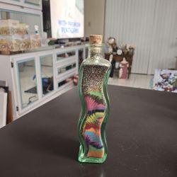 Retro Heavy Curved Glass Bottle Sand Art 8.5" Tall 