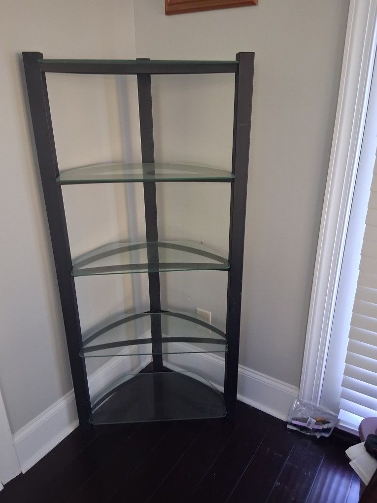 Black Metal and Glass Corner Shelf