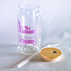“CHAOS COORDINATOR” 20oz clear glass cup, glass straw, and bamboo lid with silicone seal ring