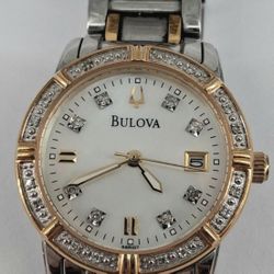 Bulova Women's Two-Tone Stainless Steel Watch with Diamond Bezel w/New Battery
