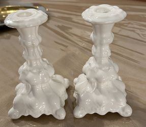 Elegant Vintage Off White Holland BK Mold Ceramic Taper Candle Holder Set 1978 Vintage Accent Pieces Dated