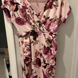PinkBlush Pink Rose Floral Fitted Wrap Maternity Dress