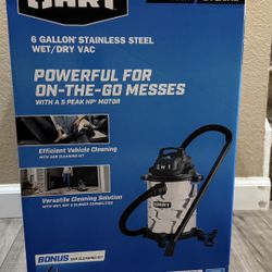 Hart Wet/Dry vacuum 6 gallon 5 peak HP stainless steel w bonus car cleaning kit