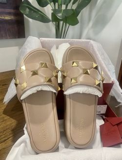 Valentino Garavani Rockstud Leather Platform slides 8.5