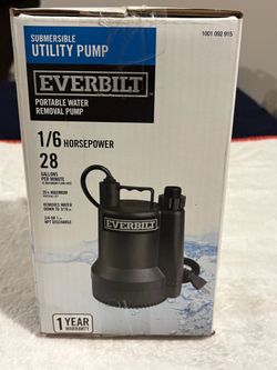 NEW Everbilt 1/6 HP Submersible Utility Water Removal Pump – 28 GPM