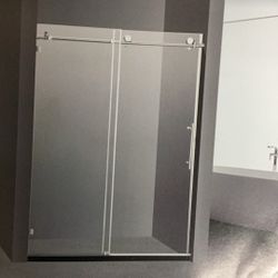 60” X 76” Shower Doors Matte Black Finish 10mm Clear Single Sliding Door Matte Black Hardware Frameless Ready For Pick Up Today