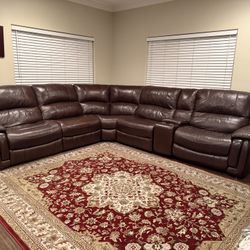 Premium Brown Leather Power Reclining Sectional – Excellent Condition