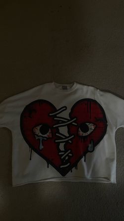 white & red broken heart boxy tee