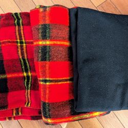Scottish tartan red plaid throw blankets and black throw blanket, $4 each