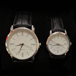 Elegant Black and Silver Quartz Watch Set