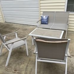 StyleWell, Beach Haven, Shell White, 4pc Sling Outdoor Patio Conversation Seating Set
