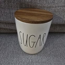 New Rae Dunn 5 1/2" Sugar Cellar With Wood Lid 
