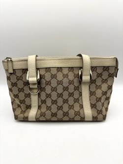 AUTHENTIC GUCCI Abby GG Canvas tote (Small, Brown Monogram, Cream Leather)