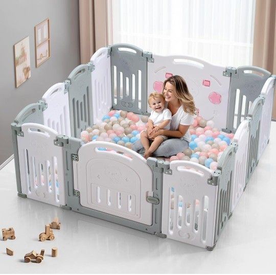 Baby Playpen, Uanlauo Safety Play Yard, Easy Assemble Play Pens for Babies and Toddlers, Sturdy Baby Gate Playpen, Toddler Playpen, Portable Indoor Ou
