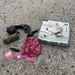 Exercise equipment, BOSU ball two ab rollers, exercise ball with air pump,  massage bar  exercise band foam roller